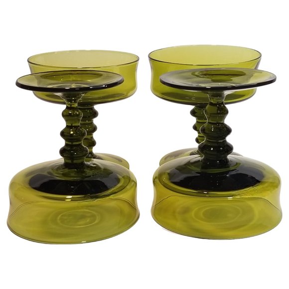 Champagne Tall Sherbet Glasses, Hand-Blown Olive Green Glass, Richmond by Colony - Picture 5 of 10